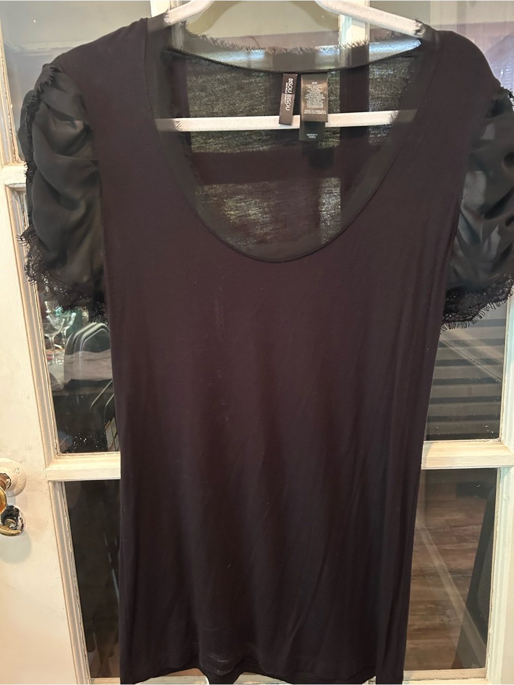 Bisou Bisou Black Scoop Neck Short Sleeve Top